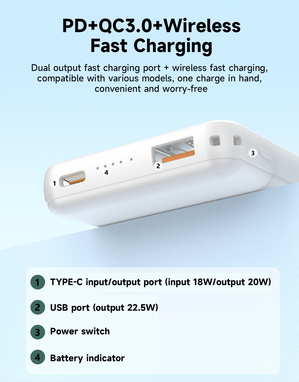 DUDAO K14S+-W1 15W wireless charging 10000mAh White DUDAO K14S+-W1 15W wireless charging 10000mAh White